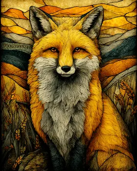 Stylized Red Fox Wildlife Art Print - 8"x10" Artwork for 11"x14" Frame