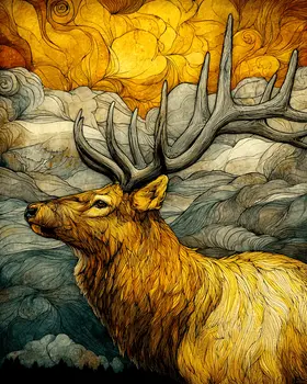 Stylized Elk Wildlife Art Print - 8"x10" Artwork for 11"x14" Frame