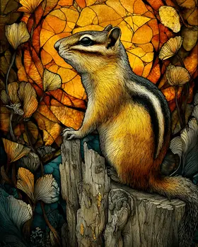 Stylized Curious Chipmunk Wildlife Art Print - 8"x10" Artwork for 11"x14" Frame