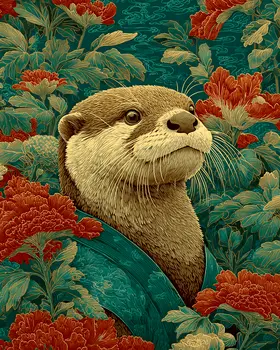 Stylized Otter Wildlife Art Print - 8"x10" Artwork for 11"x14" Frame