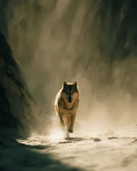 Running Wolf in Canyon Wildlife Art Print - 8"x10" Artwork for 11"x14" Frame