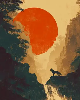 Wolf in Canyon Wildlife Art Print - 8"x10" Artwork for 11"x14" Frame