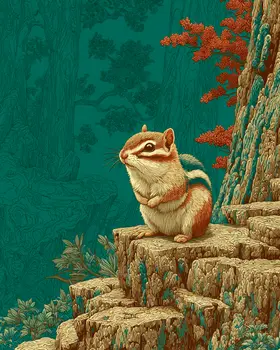 Japandi Chipmunk Wildlife Art Print - 8"x10" Artwork for 11"x14" Frame