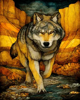 Stylized Running Wolf Wildlife Art Print - 8"x10" Artwork for 11"x14" Frame