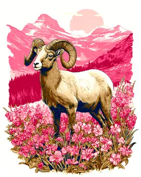 Bighorn Sheep in Pink Landscape Wildlife Art Print - 8"x10" Artwork for 11"x14" Frame