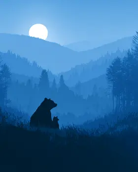 Mother Bear and Cub Enjoy the Evening Wildlife Art Print - 8"x10" Artwork for 11"x14" Frame