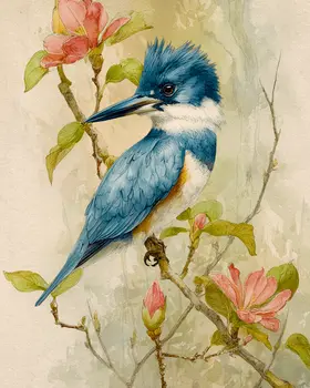 Watercolor Kingfisher Wildlife Art Print - 8"x10" Artwork for 11"x14" Frame