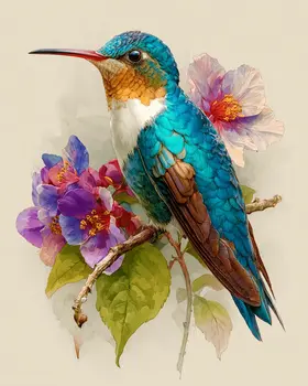 Emerald Hues Watercolor Hummingbird Wildlife Art Print - 8"x10" Artwork for 11"x14" Frame