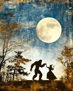 Bigfoot Dancing with a Witch - Dark Academia Art - 8"x10" Artwork for 11"x14" Frame