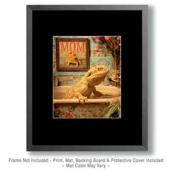Bearded Dragon Lizard in a Bathtub Bathroom Art Print - 8"x10" Artwork for 11"x14" Frame