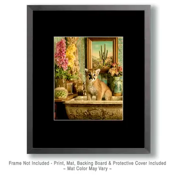 Mountain Lion Cub in a Bathtub Bathroom Art Print - 8"x10" Artwork for 11"x14" Frame