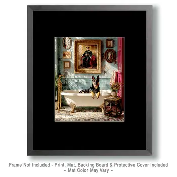 German Shepherd in a Bathtub Bathroom Art Print - 8"x10" Artwork for 11"x14" Frame