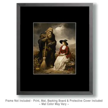 Early American Bigfoot with Pioneer Woman - Bigfoot & Sasquatch Art - 8"x10" Artwork for 11"x14" Frame