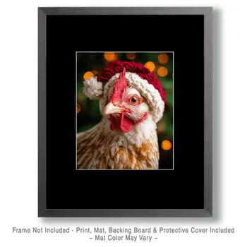 Chicken in Santa Hat Christmas Art Print - 8"x10" Artwork