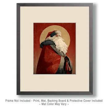 Vintage Full Moon Santa Claus Christmas Art Print - 8"x10" Artwork