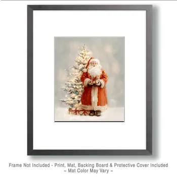Snowy Santa Claus Christmas Tree Christmas Art Print - 8"x10" Artwork