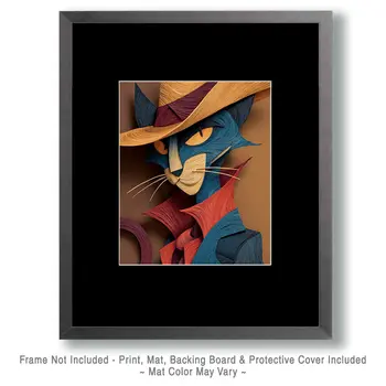 Private Eye Cat - Cut Paper Art Print - 8"x10" Artwork for 11"x14" Frame