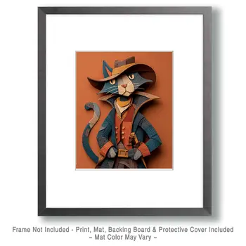Swashbuckler Cat - Cut Paper Art Print - 8"x10" Artwork for 11"x14" Frame