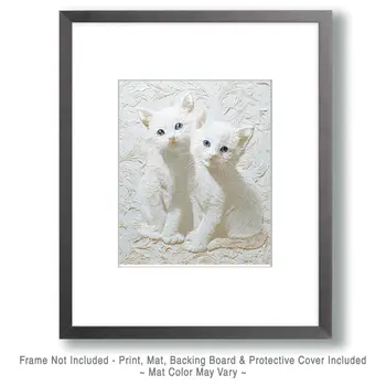 White Kittens - Cut Paper Art Print - 8"x10" Artwork for 11"x14" Frame