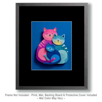 Happy Cat Family - Cut Paper Art Print - 8"x10" Artwork for 11"x14" Frame