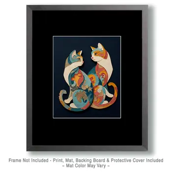 Cat Friends - Cut Paper Art Print - 8"x10" Artwork for 11"x14" Frame
