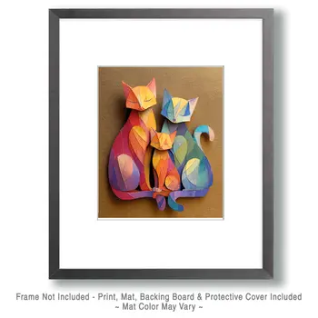 Proud Cat Family - Cut Paper Art Print - 8"x10" Artwork for 11"x14" Frame
