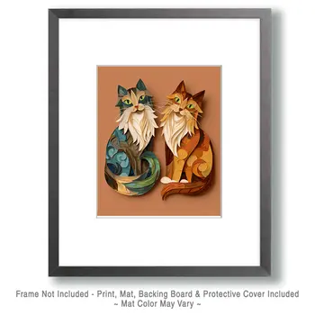 Two Cats - Cut Paper Art Print - 8"x10" Artwork for 11"x14" Frame