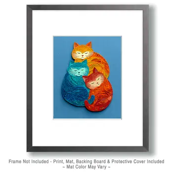 Three Fat Cats - Cut Paper Art Print - 8"x10" Artwork for 11"x14" Frame