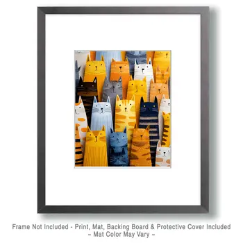 Cat Crowd - Cut Paper Art Print - 8"x10" Artwork for 11"x14" Frame