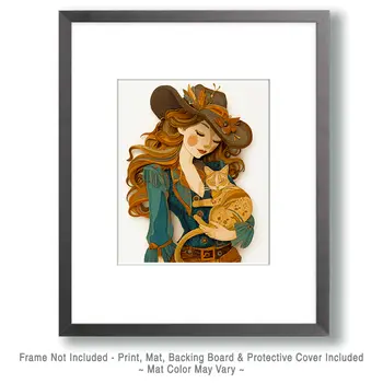 Dallas Cowgirl with Her Cat - Cut Paper Art Print - 8"x10" Artwork for 11"x14" Frame