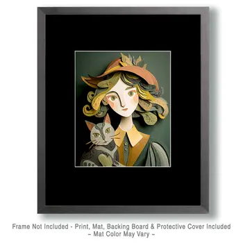 Meredith & Her Cat - Cut Paper Art Print - 8"x10" Artwork for 11"x14" Frame