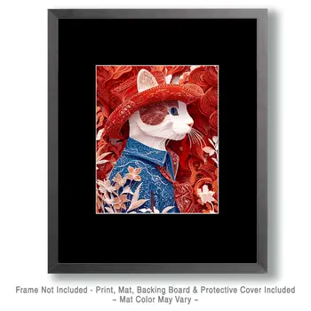 The Red Cat Cowboy - Cut Paper Art Print - 8"x10" Artwork for 11"x14" Frame