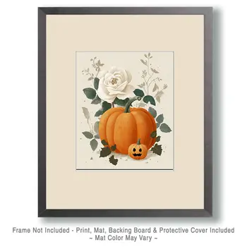 Pumpkin and Rose Halloween Art Print - 8"x10" Artwork for 11"x14" Frame