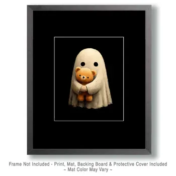 Ghost with Teddy Bear Halloween Art Print - 8"x10" Artwork for 11"x14" Frame