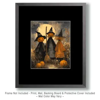 Three Pumpkinhead Scarecrows Dark Academia Art Print - 8"x10" Artwork for 11"x14" Frame