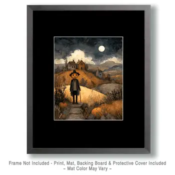 Pumpkinhead on a Walk Dark Academia Art Print - 8"x10" Artwork for 11"x14" Frame