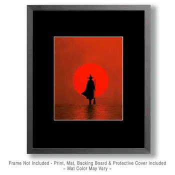 Minimalist Witch with Broom Dark Academia Art Print - 8"x10" Artwork for 11"x14" Frame