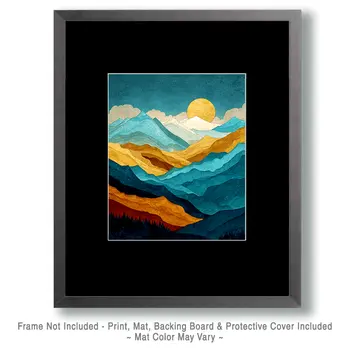 Stylized Mountains Nature Art Print - 8"x10" Artwork for 11"x14" Frame