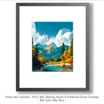 Mountains Midday Nature Art Print - 8"x10" Artwork for 11"x14" Frame