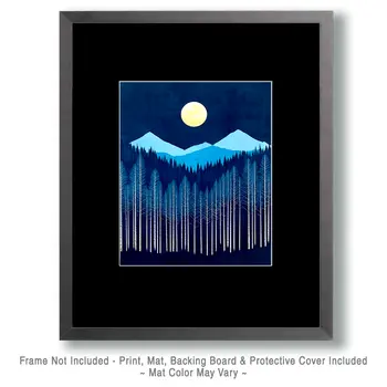 Midnight Mountains Nature Art Print - 8"x10" Artwork for 11"x14" Frame