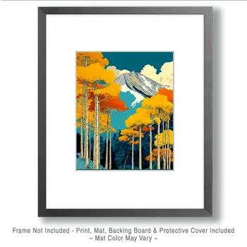 Aspen & Mountains Nature Art Print - 8"x10" Artwork for 11"x14" Frame