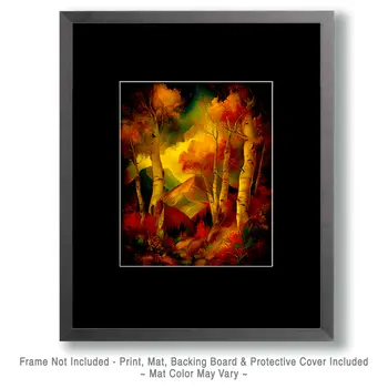 Antique Style Mountain Aspens Nature Art Print - 8"x10" Artwork for 11"x14" Frame