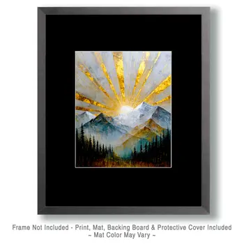 Gold Mountains Sunrise Nature Art Print - 8"x10" Artwork for 11"x14" Frame
