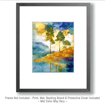 Watercolor Mountain Trees Nature Art Print - 8"x10" Artwork for 11"x14" Frame