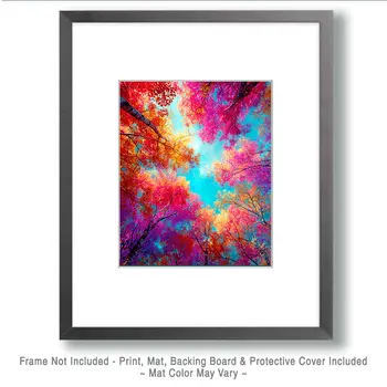 Colorful Leaves Mountains Nature Art Print - 8"x10" Artwork for 11"x14" Frame