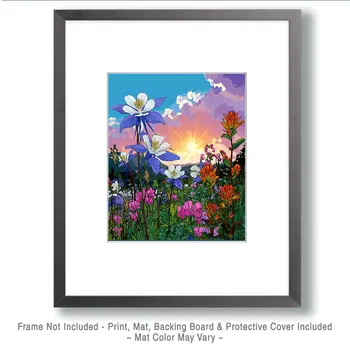Columbine & Indian Paintbrush Mountains Nature Art Print - 8"x10" Artwork for 11"x14" Frame