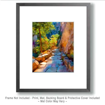 Watercolor Woodland Path Mountains Nature Art Print - 8"x10" Artwork for 11"x14" Frame