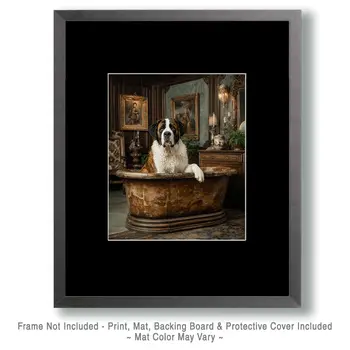 Bernie in Rustic Bath - Saint Bernard Bathroom Art Print - 8"x10" Artwork for 11"x14" Frame
