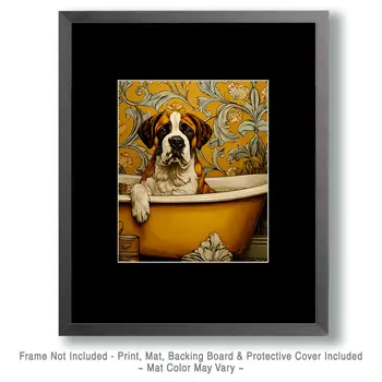 Bath-Time for Zeb - Saint Bernard Bathroom Art Print - 8"x10" Artwork for 11"x14" Frame