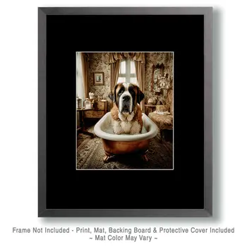 Bath-Time for Bernie - Saint Bernard Bathroom Art Print - 8"x10" Artwork for 11"x14" Frame